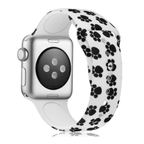 Apple Watch szilikon óraszíj /fehér-tappancsos/ 42/44/45/49 mm