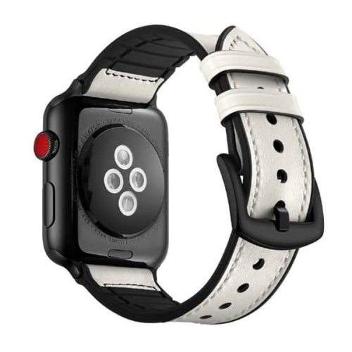 Apple Watch kívül bőr belül szilikon óraszíj /fehér/ 38/40/41 mm