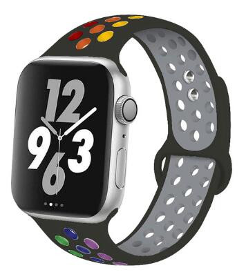 Apple Watch lélegző szilikon óraszíj /fekete-szivárvány/ 42/44/45/49 mm