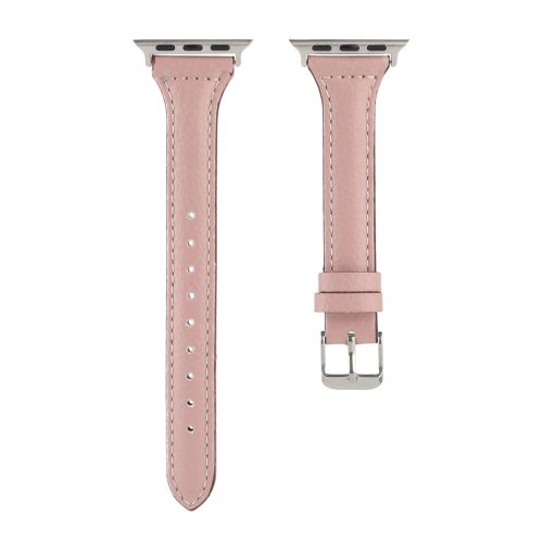 Apple Watch slim vékony bőróraszíj /pink/ - ezüst csattal 42/44/45/49 mm