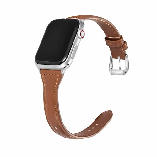 Apple Watch vékony bőróraszíj /barna/ - ezüst csattal 42/44/45/49 mm