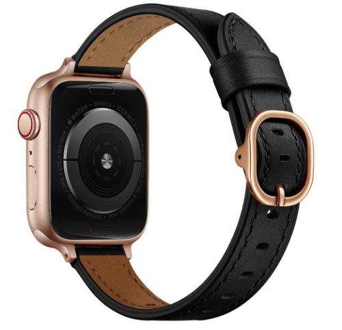 Apple Watch körcsatos bőróraszíj fém csattal /fekete/ 42/44/45/49 mm