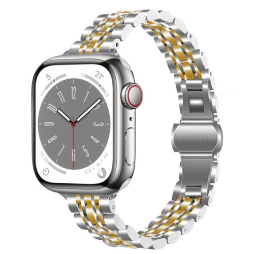 Apple Watch "Pearlmaster" láncszemes vékony fém óraszíj-ezüst-arany / 42/44/45 és 49 mm