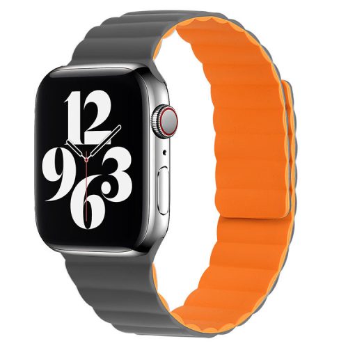 Apple Watch mágneses kétrészes szilikon szíj /szürke-narancs/ 42/44/45/49 mm